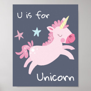 Póster de guardería rosa lindo de unicornio