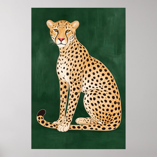 Póster de Guepardo, Fondo Verde, Animal Moderno (Frente)