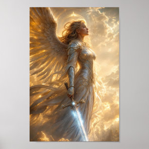 Póster de Guerrera Ángel Radiante en Luz Dorada