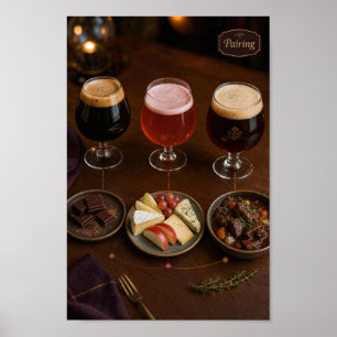 Póster de guía de maridaje de cerveza belga y comi