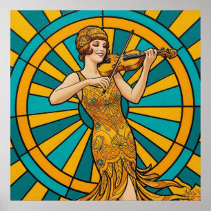 Póster de guitarrista psicodélico Música retro vib