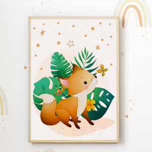 Póster de habitación infantil de zorro lindo Estre