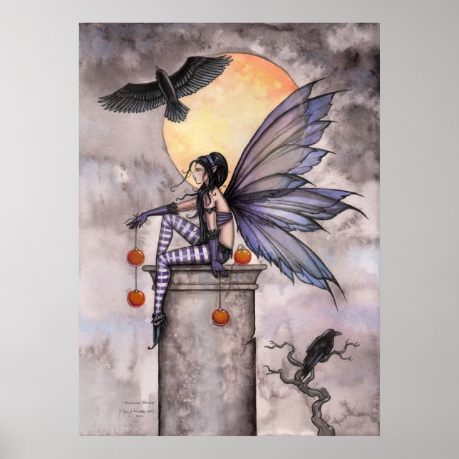 Póster de hada de fantasía gótica de otoño cuervo (Frente)