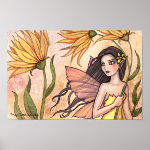 Póster de hada de flor silvestre amarilla nativo a