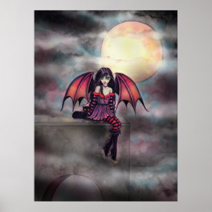 Póster de Hada Vampiresa Gótica y Gato