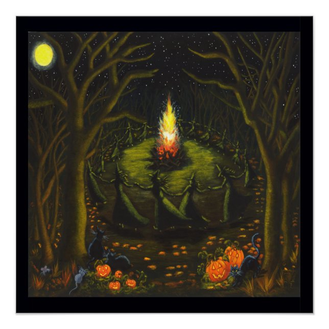 Poster de Halloween 20 x 20 brujas bailando (Anverso)