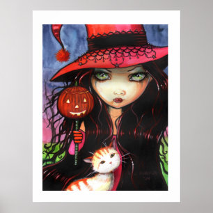 Póster de Halloween Bruja Gato por Molly Harrison