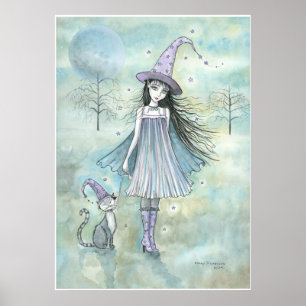 Póster de Halloween de Bruja y Gato por Molly Harr