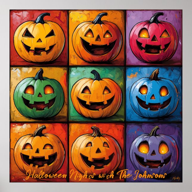 Póster de Halloween de cuadrícula de Jack-o'-Lante (Frente)