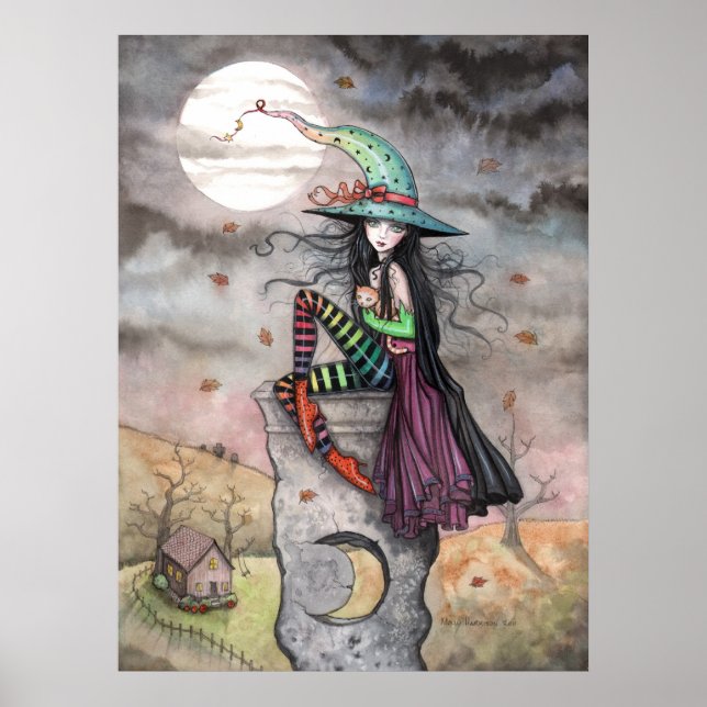Póster de Halloween de Gato Bruja Encantado de Oct (Frente)