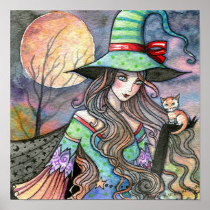 Póster de Halloween de Gato Bruja por Molly Harris