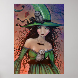 Póster de Halloween de La Bruja y los Búhos