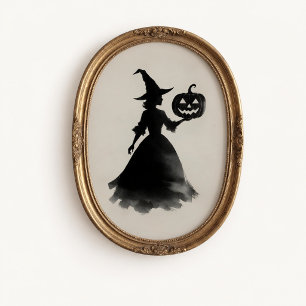 Póster de Halloween de linterna de bruja vintage