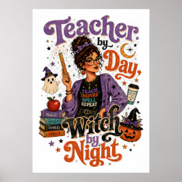 Póster de Halloween de Profesora de Día y Bruja de