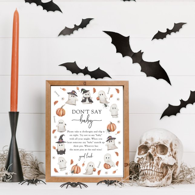 Póster de Halloween No Digas Bebé (Halloween Don't Say Baby Sign A Little Boo Is Almost Due Ghost Pumpkin Baby Shower)