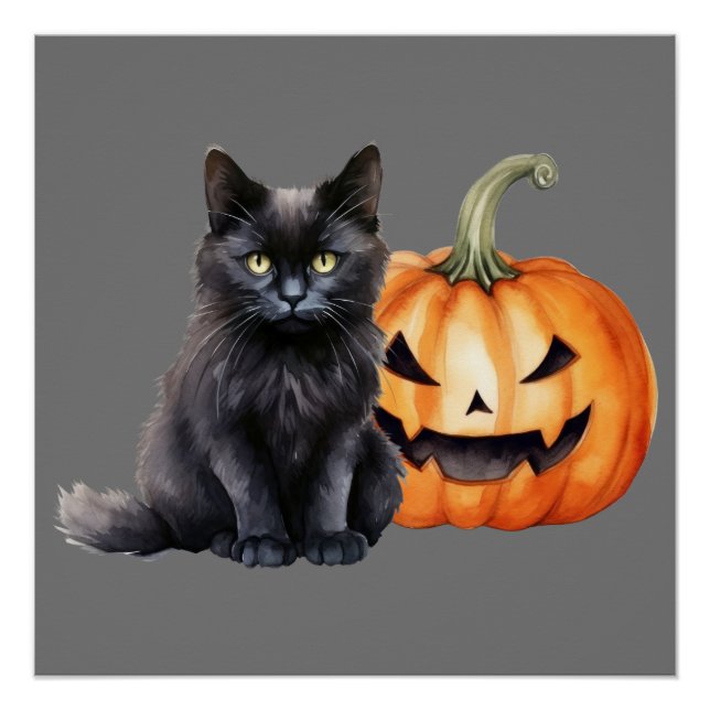 Poster de Halloween para gatos y calabazas negros (Anverso)