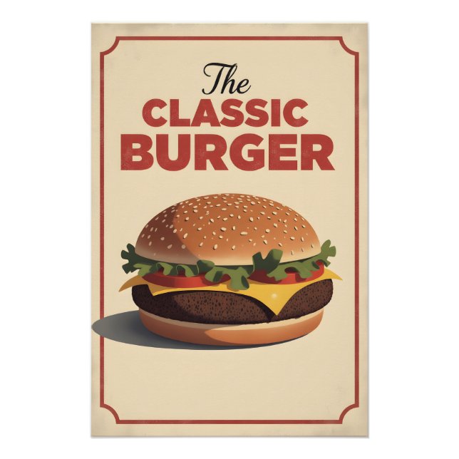 Póster de hamburguesa retro - Arte mural de comida (Anverso)