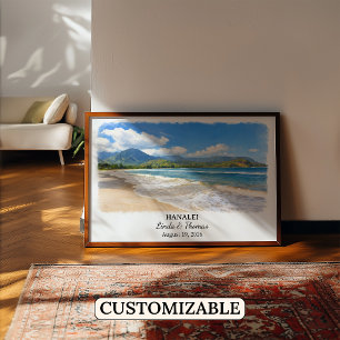 Póster de Hanalei Hawaii, Acuarela, Personalizado