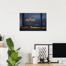 Póster de Hanukkah Luces en la Ventana