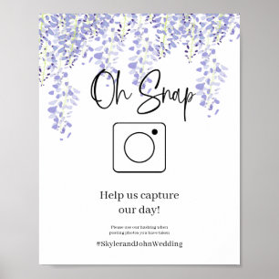 Póster de hashtag de boda Oh Snap Wisteria