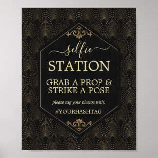 Póster de hashtag de boda Royal Gold Black Gatsby