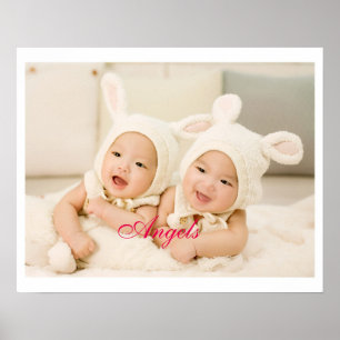 Póster de hermanas gemelas bebés lindos ángeles