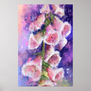 Póster de hermosas flores rosadas y moradas