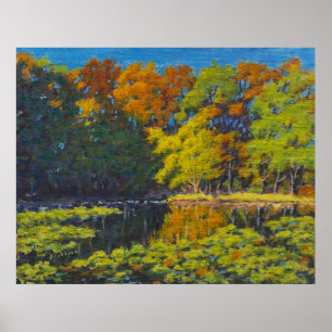 Póster de hermosos reflejos de colores de otoño