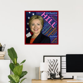 Póster de Hillary Clinton, bandera y palabras de c