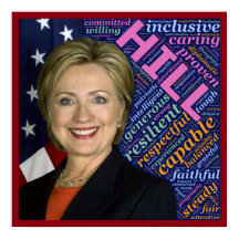 Póster de Hillary Clinton, bandera y palabras de c