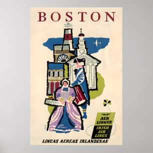 Póster de Historia de Boston Arte de Viaje Impresi