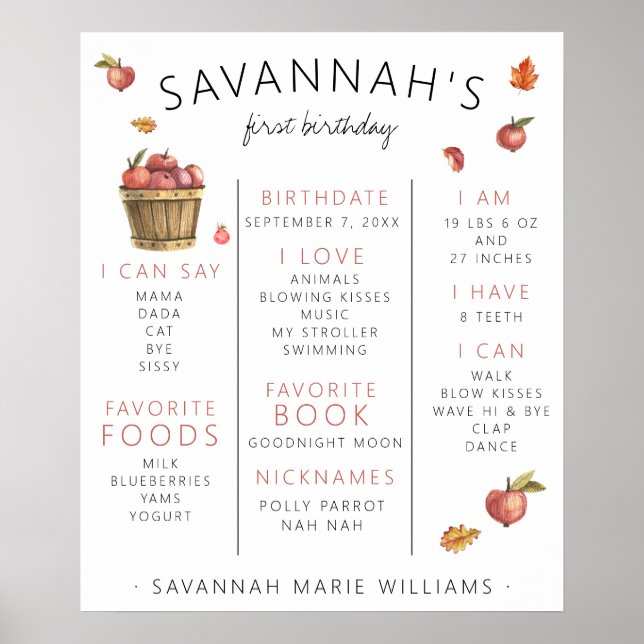 Póster de hito del primer cumpleaños de Autumn App (Frente)