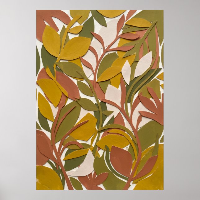 Póster de hoja botánica verde óxido (Frente)