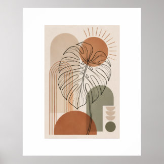 Póster de hoja de Monstera botánico boho moderno