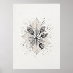 Póster de Hojas Botánicas Monocromas y Vainas de S