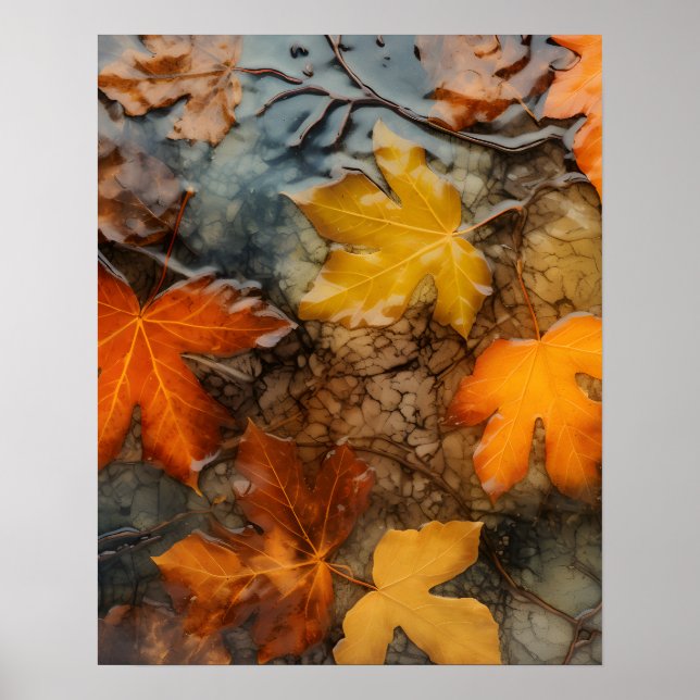 Póster de hojas de otoño en la lluvia (Frente)