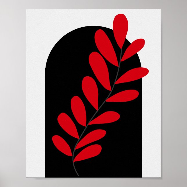 Póster de hojas rojas y negras de arco boho (Frente)