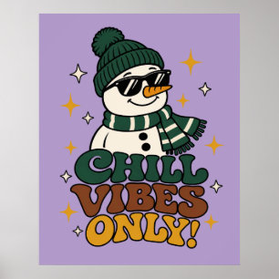 Póster de hombre de nieve invernal retro vibracion