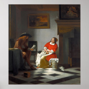 Póster De Hooch - Hombre leyendo carta a una mujer