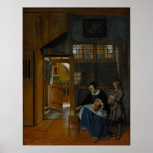 Póster De Hooch - Una Mujer Preparando Pan Y Mantequilla 