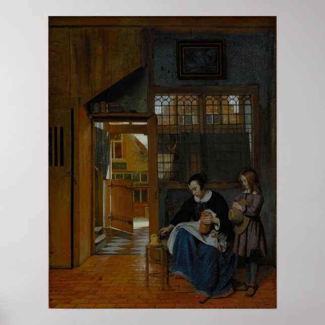 Póster De Hooch - Una Mujer Preparando Pan Y Mantequilla  (Frente)