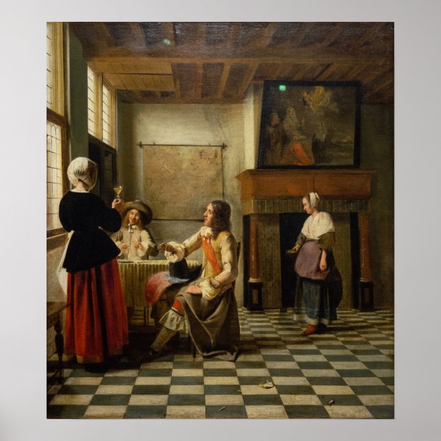 Póster De Hooch - Una Mujer Que Toma Con Dos Hombres 1658 (Frente)