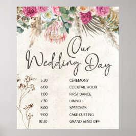 Póster de horario de boda floral boho pastel neutr