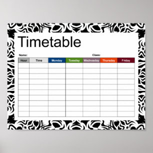 Póster de horario negro Mandala tribal
