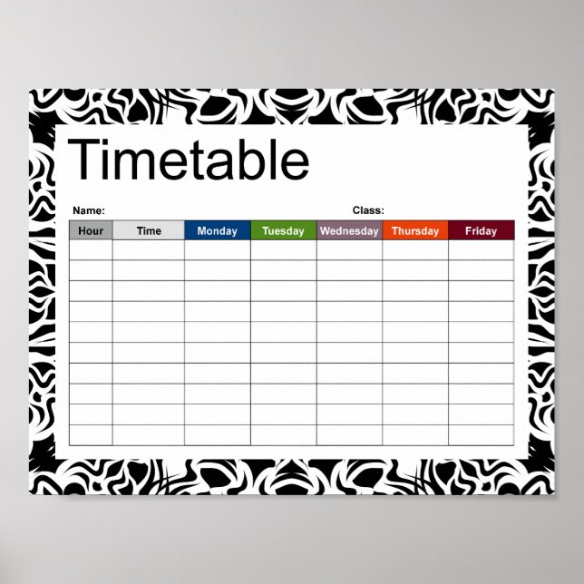 Póster de horario negro Mandala tribal (Frente)