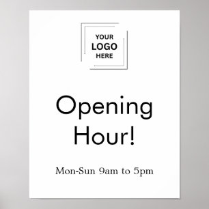 Póster de horarios de apertura de negocio Now Open