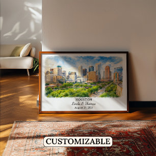 Póster de Houston Texas, Acuarela, Personalizado