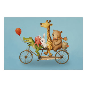 Póster de ilustración de amigos animales juguetone