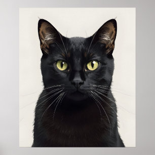 Póster de ilustración de gato negro elegante