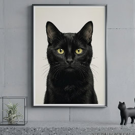 Póster de ilustración de gato negro elegante